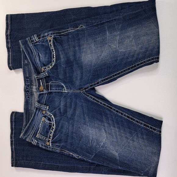 Grace in LA Bootcut Wing Bling Button Flap Back Pockets Size 27 - Picture 7 of 17